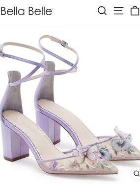 Bella Belle Lilac Ankle-Strap Block Heels with Butterfly Appliqué